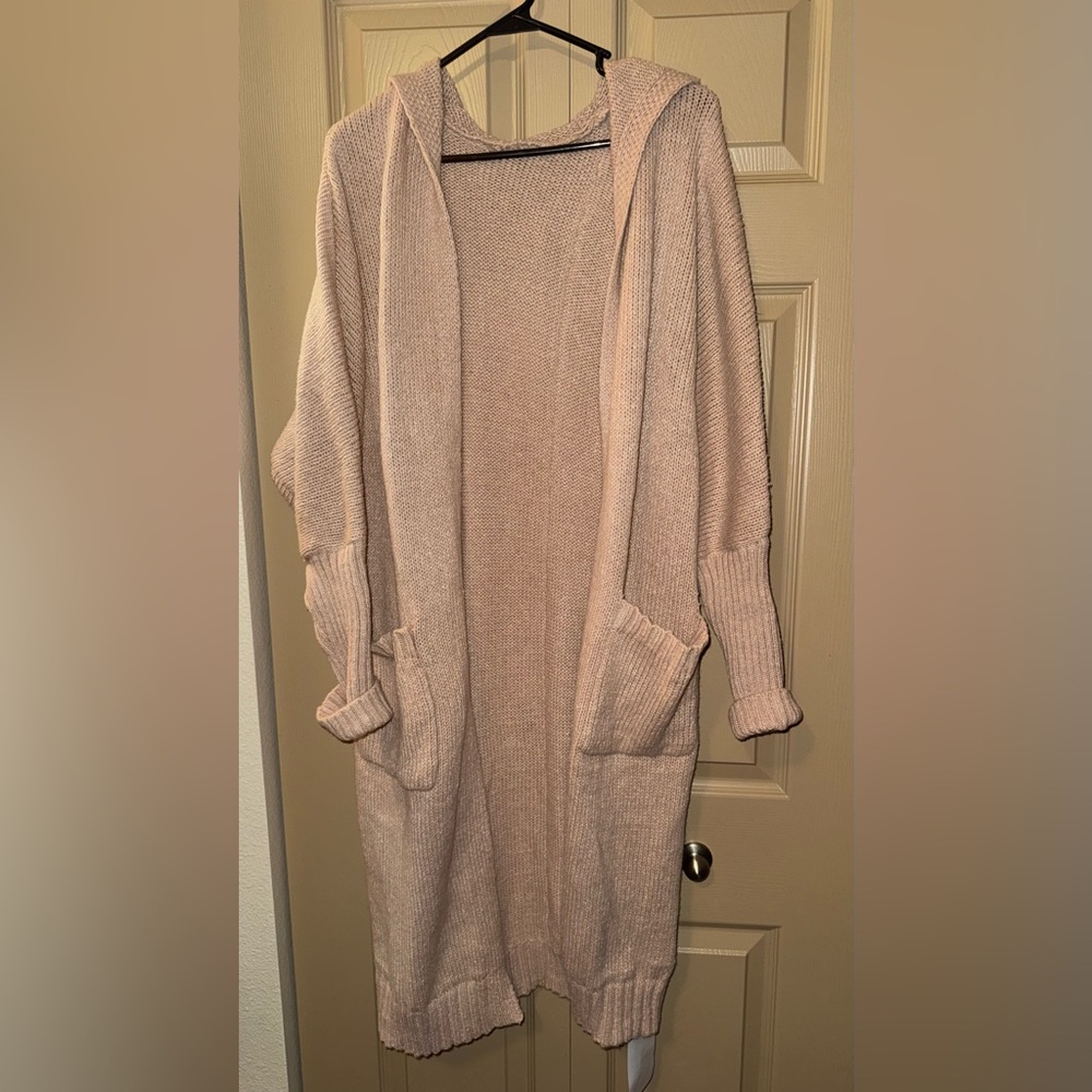 NWT - Cozy Hooded Open-Front Cardigan in Light Pink